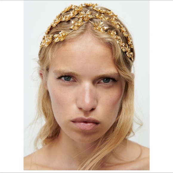 Zara Accessories - Zara gold floral metal bejeweled ribbon headband